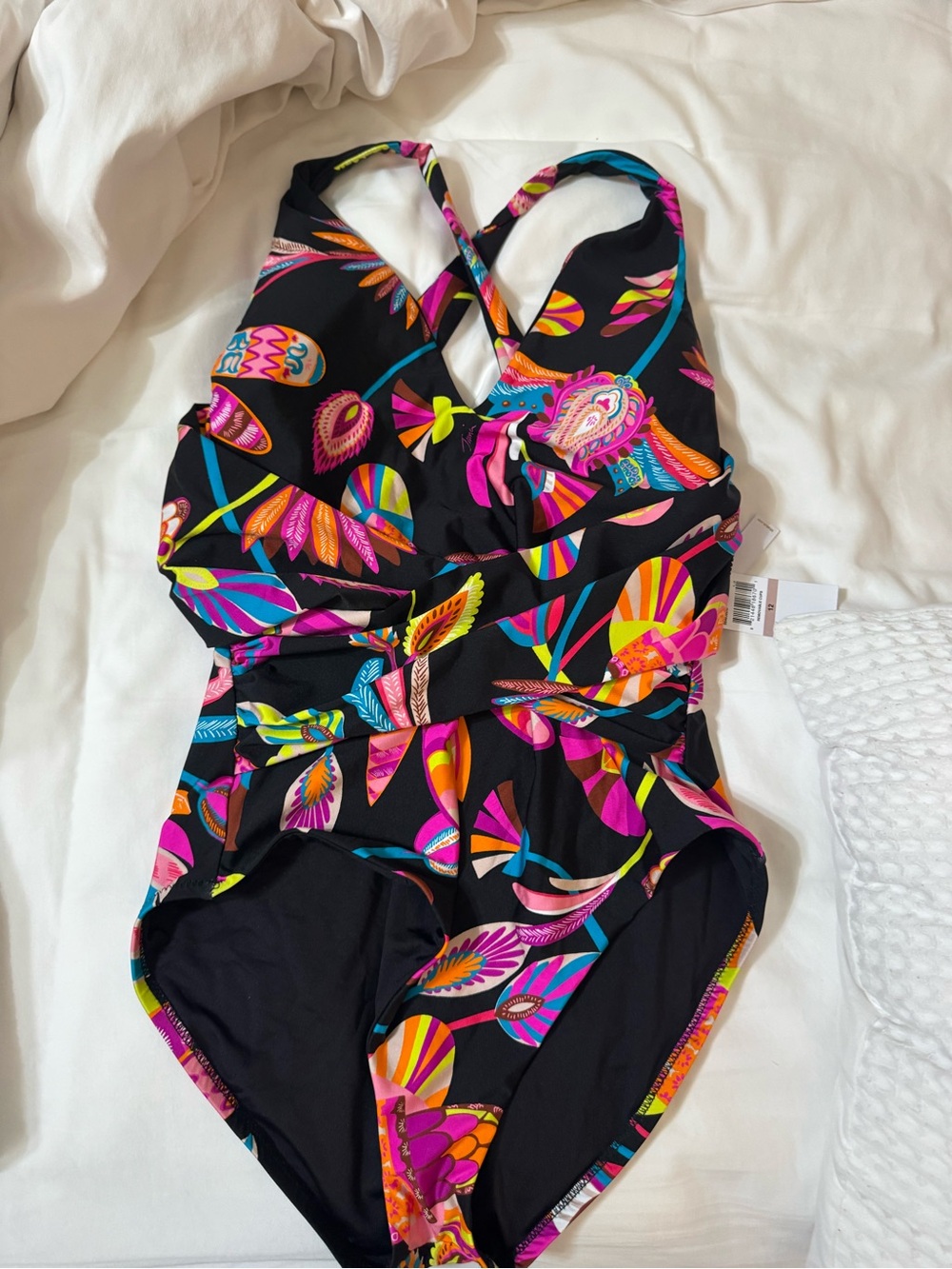 Trina Turk Black One-Piece Swimsuit with Bright Multicolor Floral Print